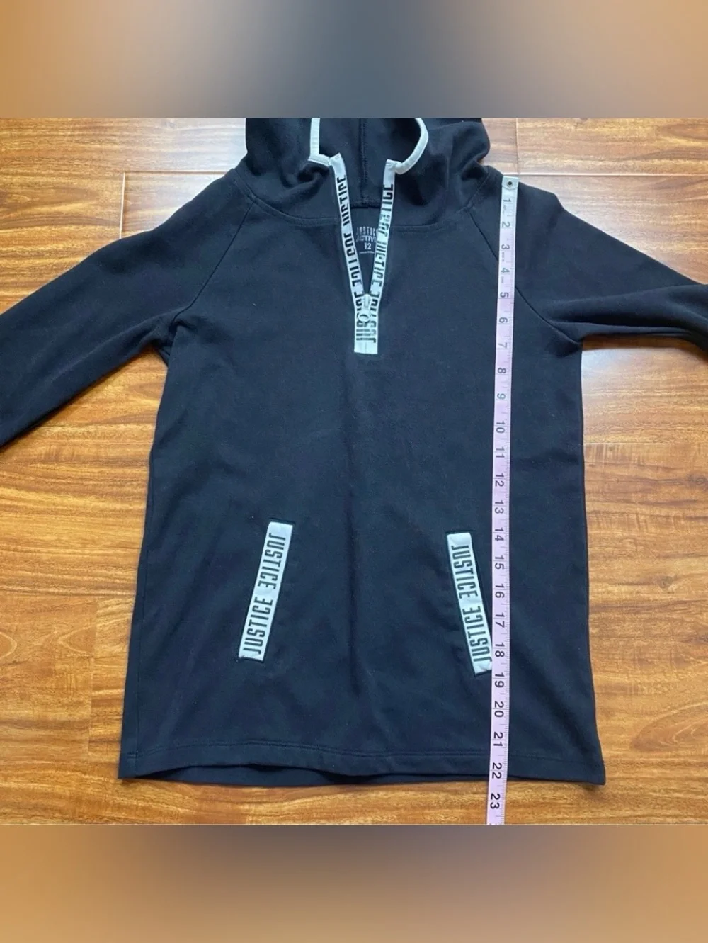 3/$25 Justice Girls Black White Logo Hooded Sweatshirt Size 12 Casual Sporty